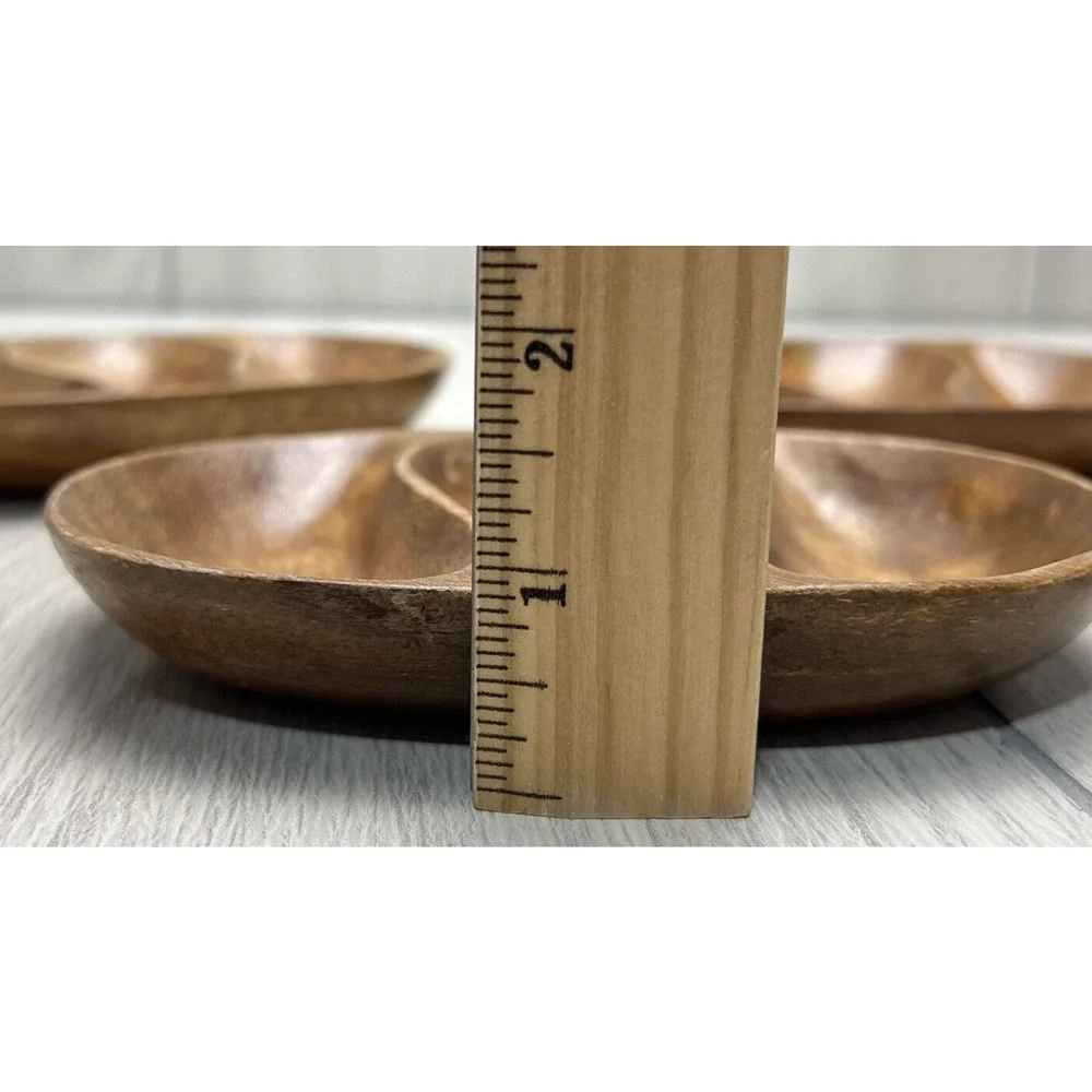 3 Section Dish Monkey Pod Wood Vintage‎ Retro - Set of 3